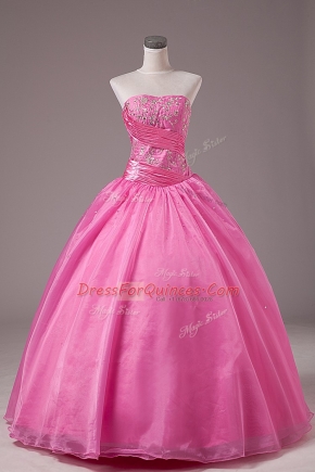 Stunning Strapless Sleeveless Organza Sweet 16 Dress Embroidery Lace Up