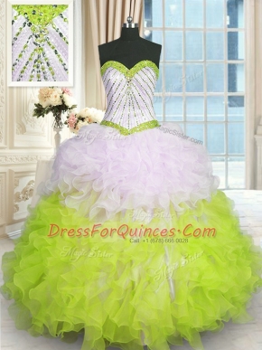 Decent Organza Sweetheart Sleeveless Lace Up Beading and Ruffles Sweet 16 Dresses in Multi-color