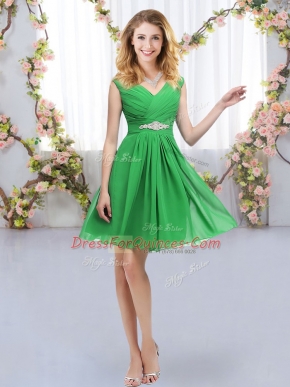 Glorious Sleeveless Mini Length Belt Zipper Damas Dress with Green