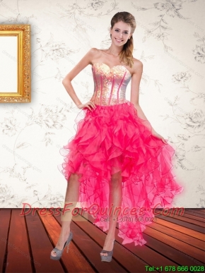 Beautiful Hot Pink Sweetheart Sequins High Low Christmas Party Dresses with Beading