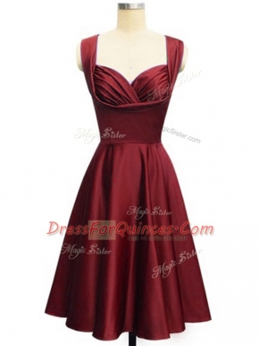 Knee Length Wine Red Court Dresses for Sweet 16 Straps Sleeveless Lace Up