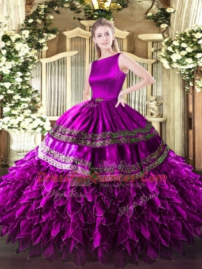 Gorgeous Fuchsia Sleeveless Ruffles Floor Length 15 Quinceanera Dress