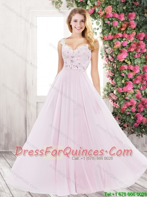Elegant Beaded and Appliques Prom Dresses with Brush Train