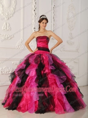 Multi-color Ball Gown Strapless Floor-length Organza Appliques and Ruffles Quinceanera Dress