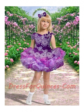 Fashionable Ball Gown Bateau Mini-length Appliques  Purple Little Girl Dress