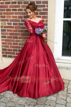 Off the Shoulder Long Sleeves Sweep Train Appliques Zipper Prom Party Dress