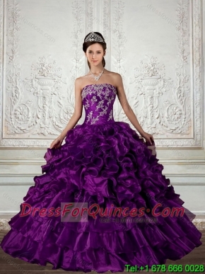 Pretty Ball Gown Strapless Quinceanera Dress with Embroidery and Ruffles