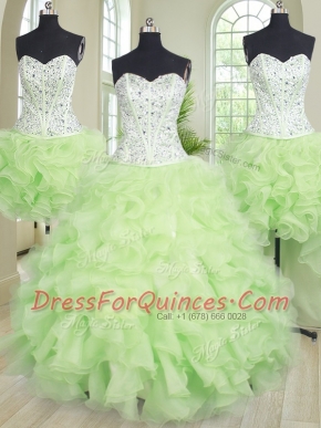 Simple Four Piece Ball Gowns Ball Gown Prom Dress Yellow Green Sweetheart Organza Sleeveless Floor Length Lace Up