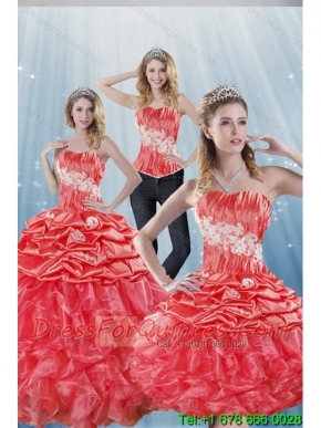 2015 New Styles Watermelon Red Quinceanera Dresses with Appliques and Ruffles