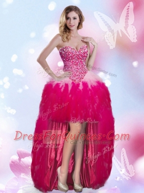 Column/Sheath Prom Evening Gown Hot Pink Sweetheart Chiffon Sleeveless High Low Zipper