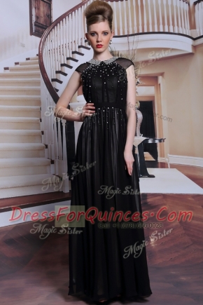 Luxury Scoop Sleeveless Zipper Floor Length Beading and Appliques Dress for Prom