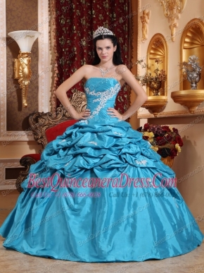 Aqua Blue Ball Gown Strapless Floor-length Taffeta Appliques Quinceanera Dress