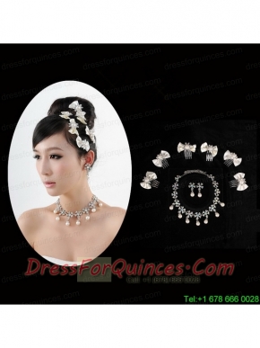 Elegant Pearl Necklace And Earrings Wedding Jewelry Set