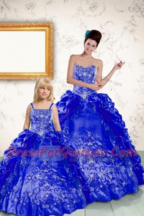 Latest Beading and Embroidery and Pick Ups Sweet 16 Dress Royal Blue Lace Up Sleeveless Floor Length