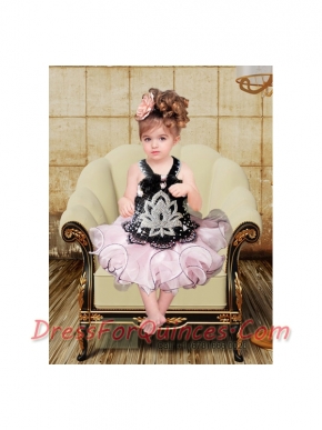 2014 Sweet Halter Beading and Ruffles Lace Up Little Girl Dress in Pink and Black