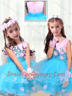 2016 Cute Scoop Short Little Girl Dress with Appliques