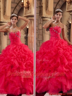 2016 Discount Red Sweetheart Quinceanera Gowns with Ruffles
