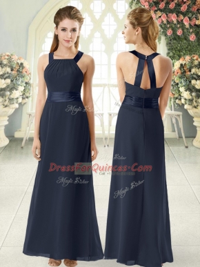 Sleeveless Floor Length Ruching Zipper Prom Evening Gown with Black