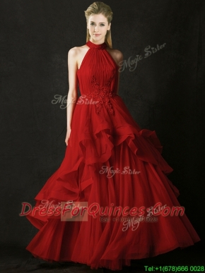 Modest A Line Halter Top Tulle Dama Dresses with Appliques