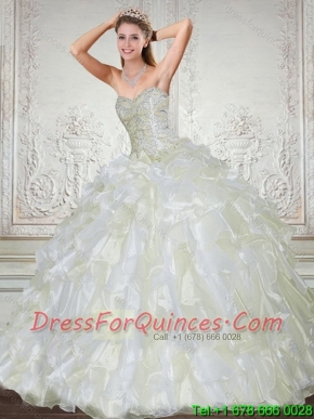 Brand New Sweetheart 2015 Cheap Quinceanera Dress in White with Beading and Ruffles