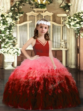 Inexpensive Floor Length Zipper Child Pageant Dress Multi-color for Party and Wedding Party with Beading and Ruffles