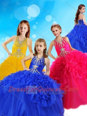 Gorgeous Halter Top Big Puffy Adorable Little Girl Pageant Dress with Beading and Ruffles
