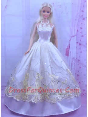 Elegant White Princess Dress For Barbie Doll With Appliques