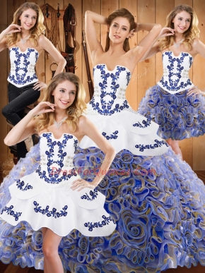 Modern Multi-color Strapless Neckline Embroidery Vestidos de Quinceanera Sleeveless Lace Up