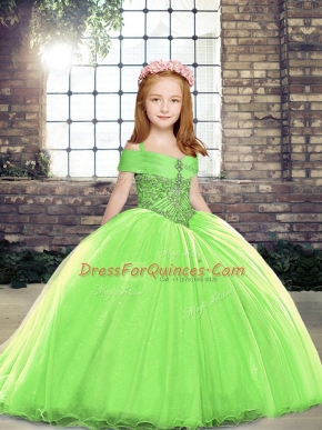 Simple Lace Up Little Girls Pageant Gowns Yellow Green for Party and Sweet 16 and Wedding Party with Beading