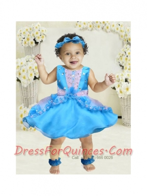 2014 Beautiful Scoop Mini-length  Little Girl Dress in Aque Blue