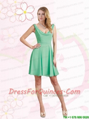 Empire Ruching  2015 Apple Green Mini Length Christmas Party Dress with V Neck
