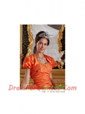 2015 Luxurious Short Sleeves and Open Front Quinceanera Jacket in Orange