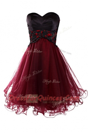 High Class Mini Length A-line Sleeveless Burgundy Prom Evening Gown Lace Up