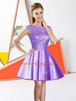 Lavender Backless Bateau Beading and Lace and Sequins Quinceanera Court of Honor Dress Taffeta and Sequined Sleeveless