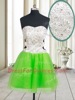 Zipper Prom Dresses Beading and Sequins Sleeveless Mini Length