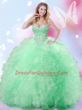 Perfect Tulle Sleeveless Floor Length Quinceanera Dress and Beading and Ruffles