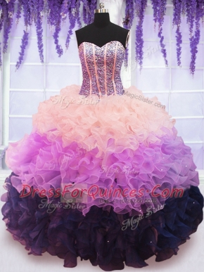 Sleeveless Lace Up Floor Length Beading and Ruffles and Ruffled Layers Quinceanera Gown