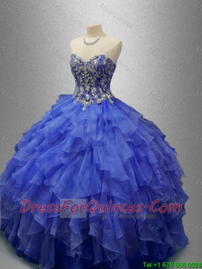 Beautiful Beaded Blue Quinceanera Gowns with Ruffles