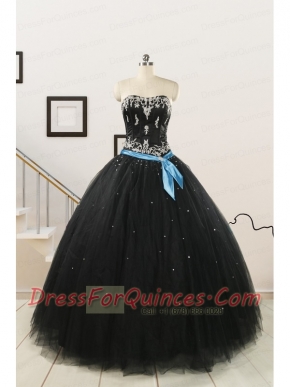 Pretty Appliques and Beading Black Quinceanera Dresses
