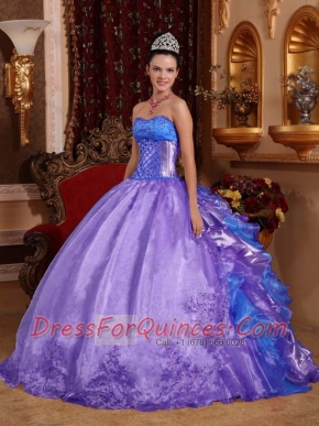Perfect Purple Ball Gown Strapless Floor-length Organza Embroidery Quinceanera Dress