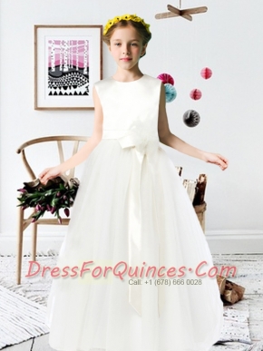2014 A-Line Scoop Satin Floor-length Flower Girl Dress with Bowknot