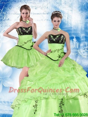 Pretty Embroidery and Pick-ups Spring Green Quinceanera Dress for 2015