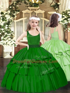 Dark Green Scoop Zipper Beading Little Girl Pageant Gowns Sleeveless
