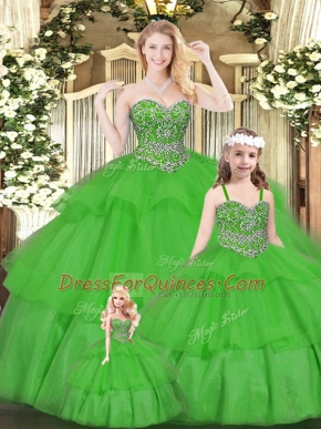 Flirting Sleeveless Beading and Ruffled Layers Lace Up Sweet 16 Dress