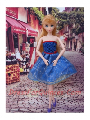 Sweet Blue Strapless Appliques Made to Fit the Barbie Doll