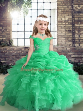 Ball Gowns Pageant Dress Wholesale Apple Green Straps Organza Sleeveless Floor Length Lace Up