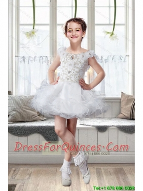 Exquisite Scoop White Flower Girl Dresses with Hand Made Flowers for 2015