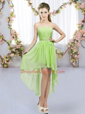 Amazing High Low Lace Up Quinceanera Court of Honor Dress Yellow Green for Wedding Party with Beading