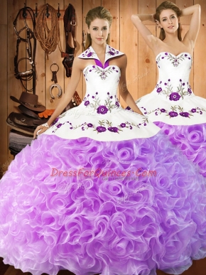 Custom Design Lilac Sleeveless Fabric With Rolling Flowers Lace Up Sweet 16 Dress for Military Ball and Sweet 16 and Quinceanera