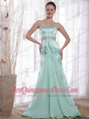 Apple Green Column / Sheath Strapless Brush /Sweep Beading Chiffon and Satin Prom / Pageant Dress